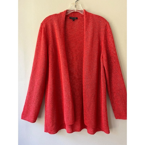 Eileen Fisher Sz PL OR Medium Regular Knit Organic Linen Cotton Long Cardigan - Picture 1 of 6